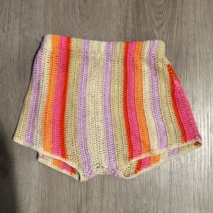 Peppermayo Multicolor Striped Crocheted High Waist Shorts